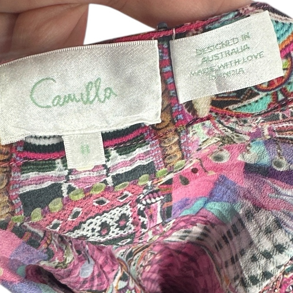 Camilla Desert Discotheque silk blouse lace-up heavily embellished boho sz 8 - Picture 9 of 13